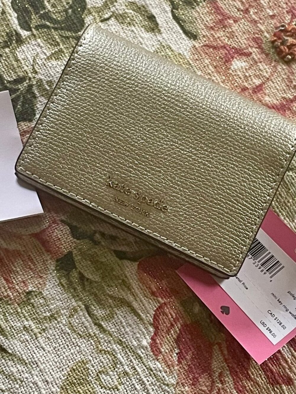 NWT~KATE SPADE~Sylvia Mini Wallet with key ring, Metallic Pale Gold - Picture 3 of 9
